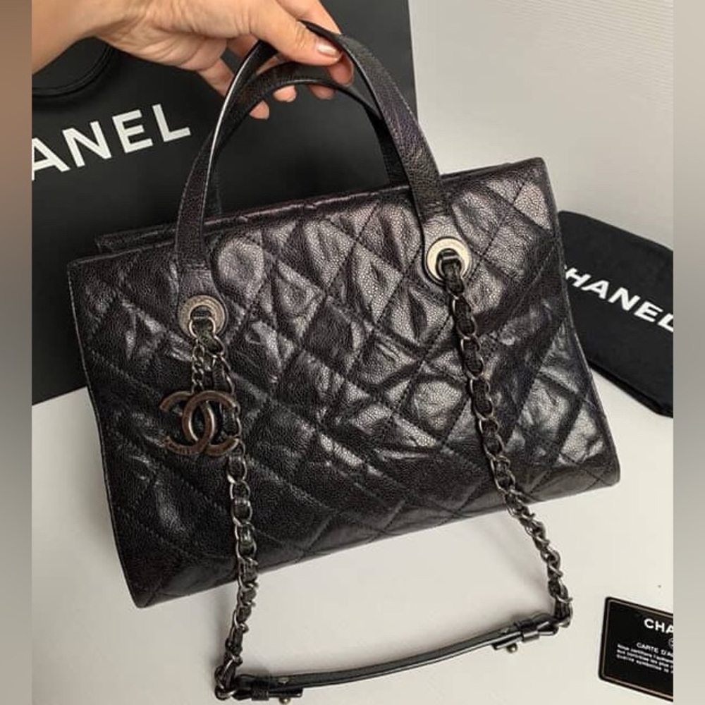 CHANEL Black CC Crave Quilted Shoulder Bag with Double Handles